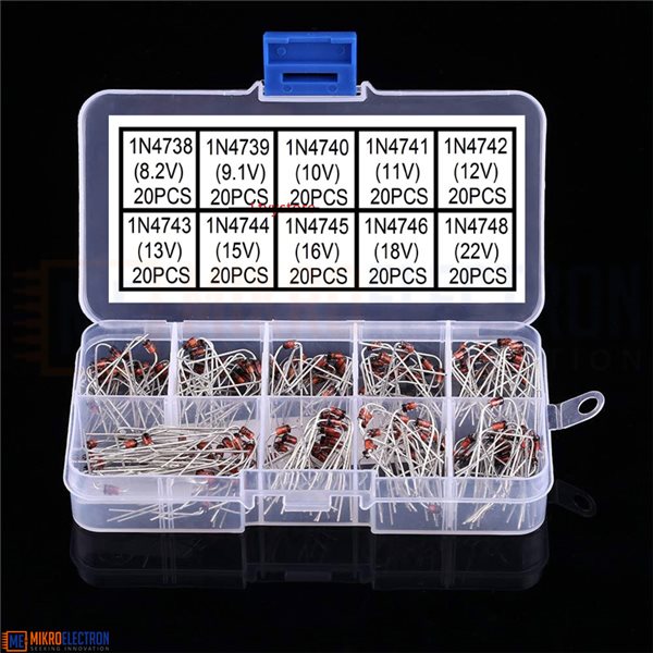 200PCS 1W Zener Voltage Regulator Diode Kit 1N4738~1N4748 (Plastic Box NO.2) | E-components